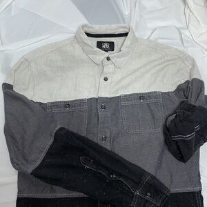 Rock & republic black gray light gray button down convertible sleeve size M